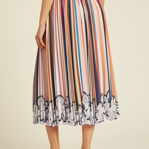 Paul Smith ! Women's Multi Stripe Pleated Skirt With Floral Hem (EU/46) - Picture 3 of 11
